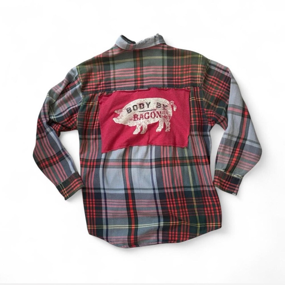 upcycled‎ flannel vintage plaid Body By Bacon Size Large